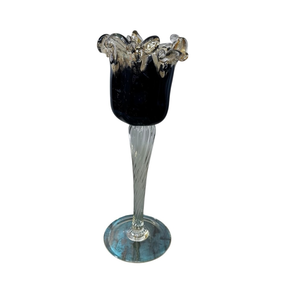 Murano Glass Pillar Candle Holder Twisted Stem  Tulip Long Stem